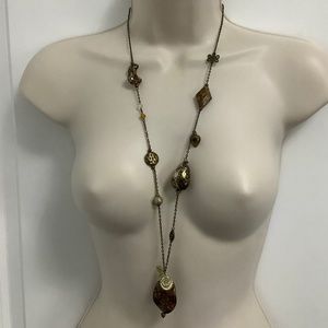 Vintage Style Bronze Tone Necklace/Pendant with Charm Clusters 17” long.